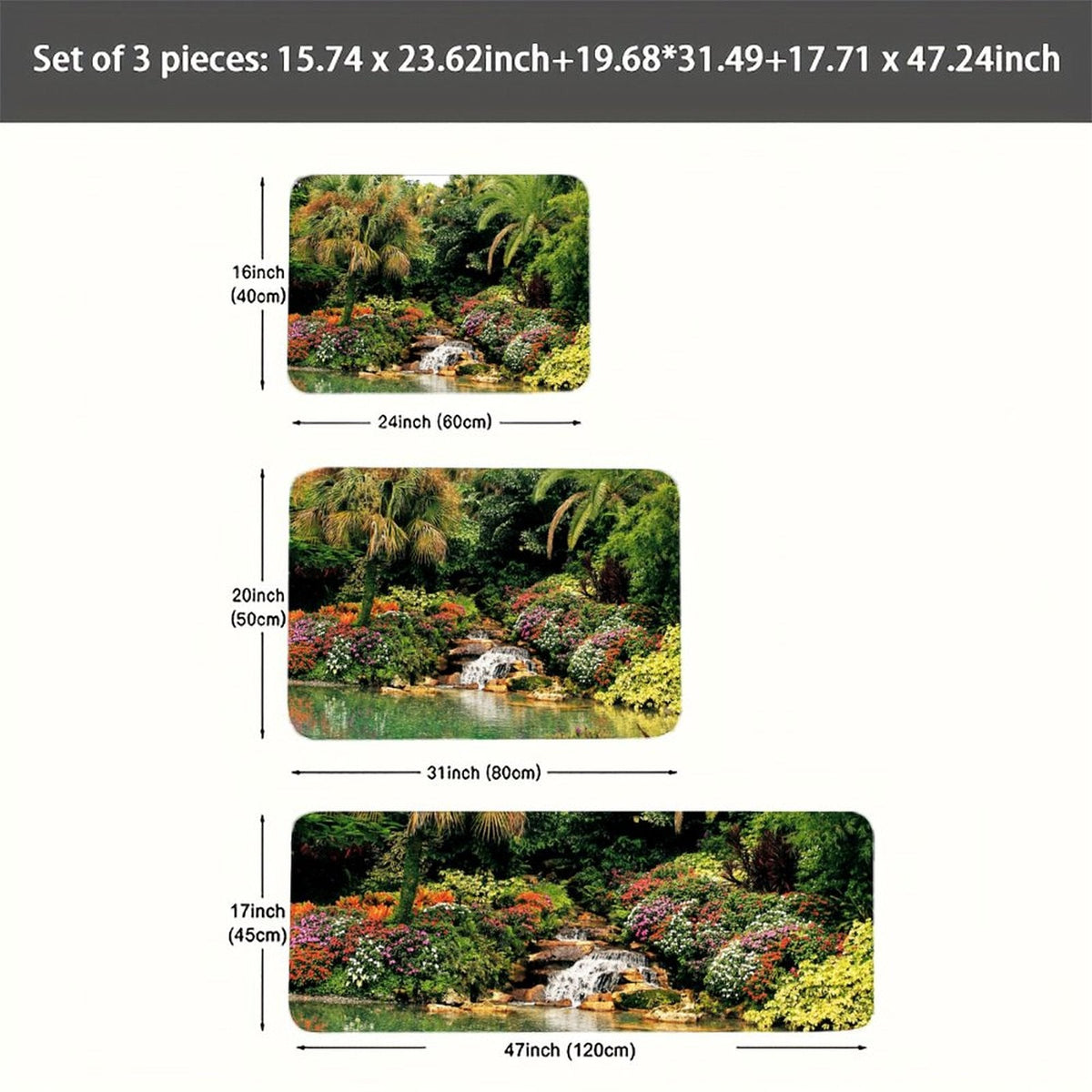 Serene Tropical Garden and Waterfall Kitchen 3-Piece Set (One-sided Printing)