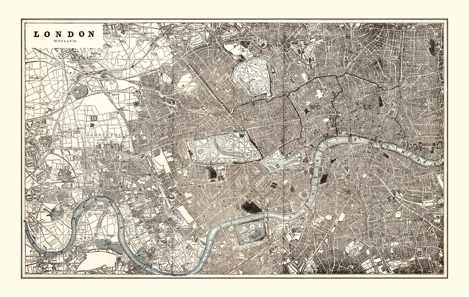 Vintage Map of London, England 1893