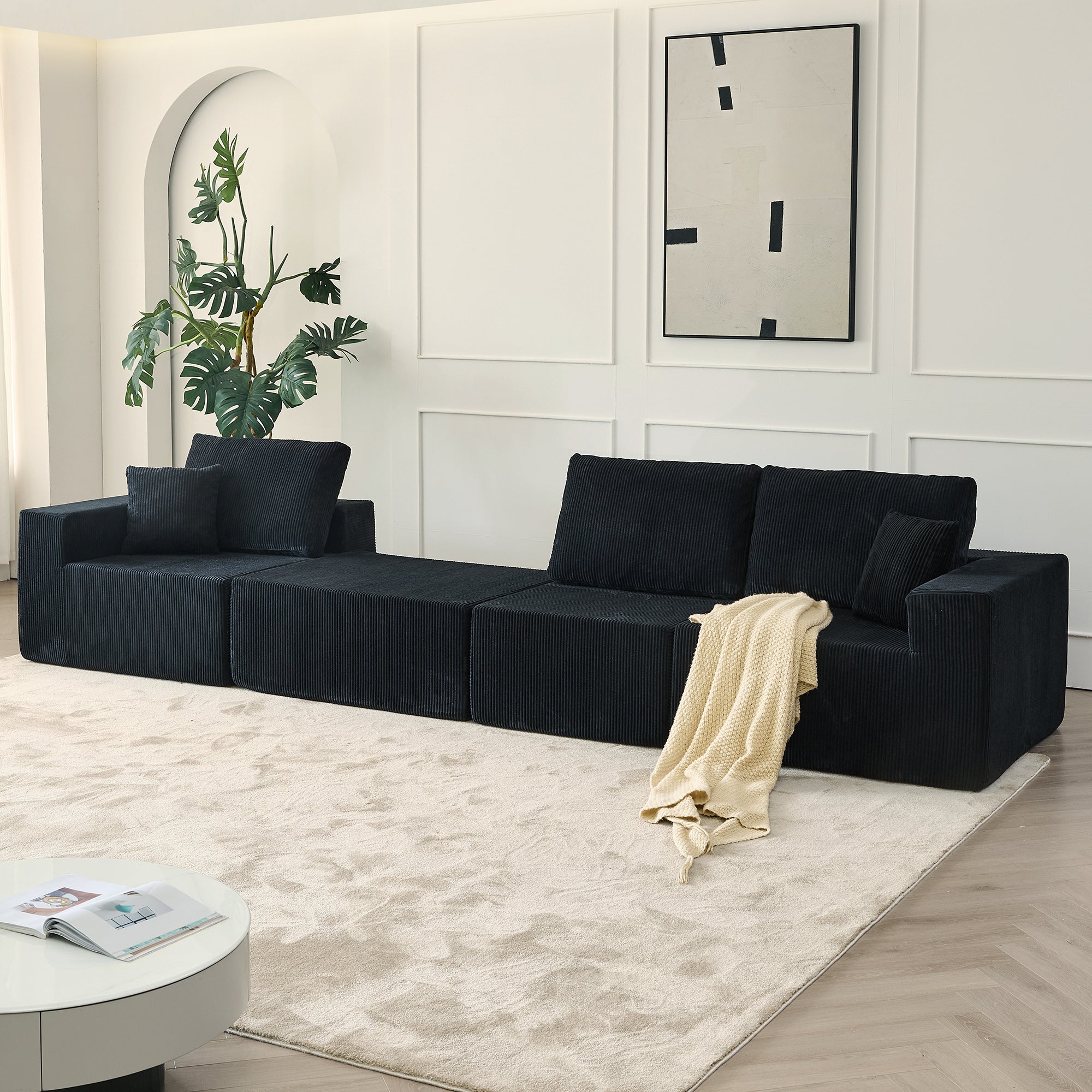 110' Cloud Modular Sectional Sofa,Boneless Couch, No Assembly, 3 seater with Ottoman & 2 Pillows, Perfect for Living Rooms and Bedrooms