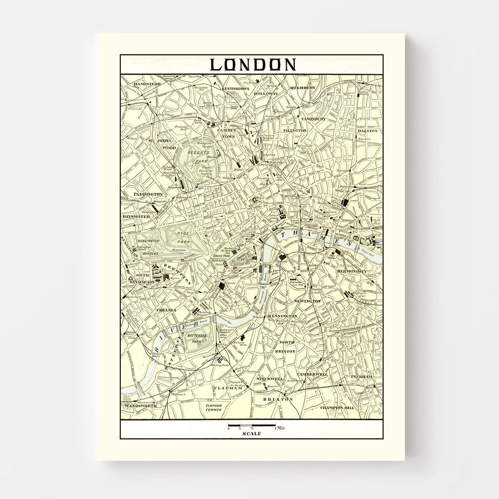 Vintage Map of London, England 1901
