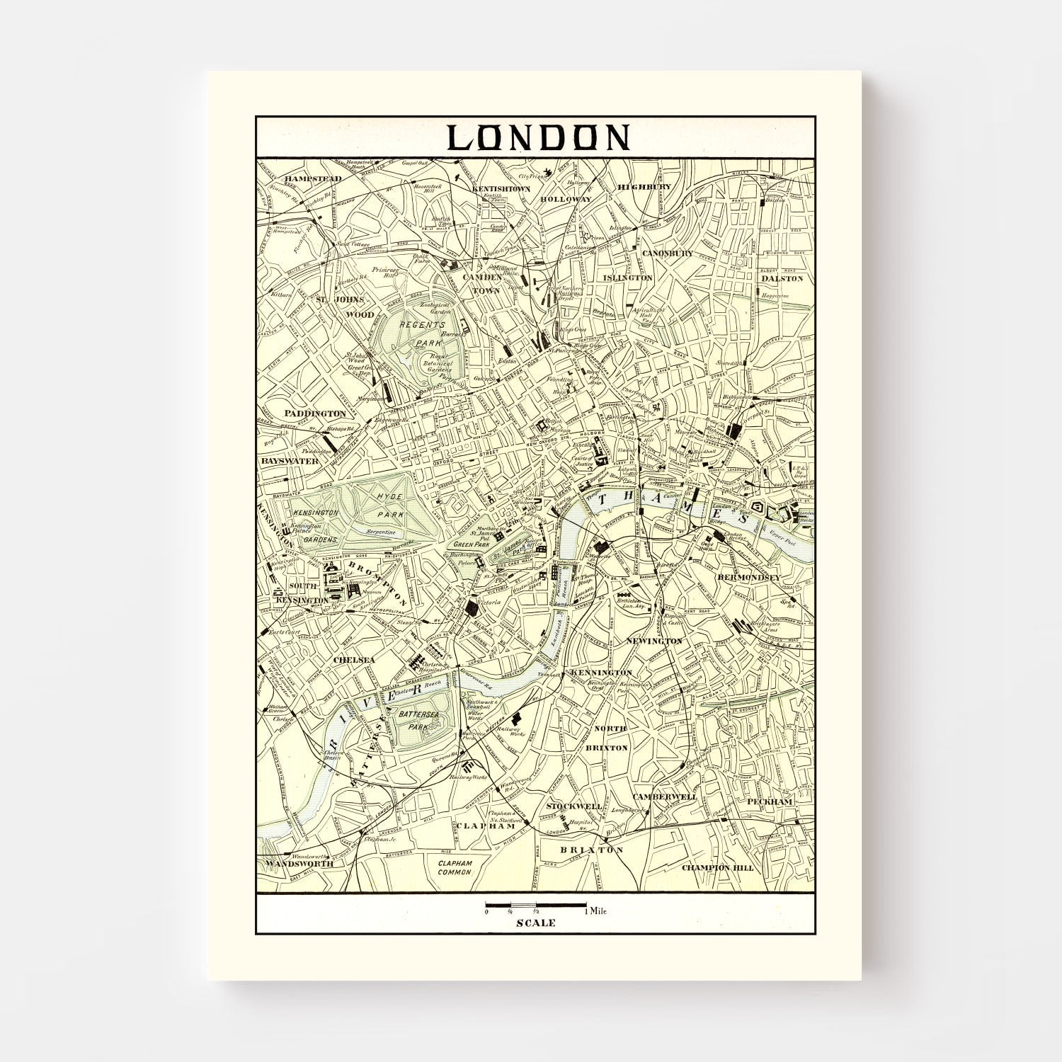 Vintage Map of London, England 1901