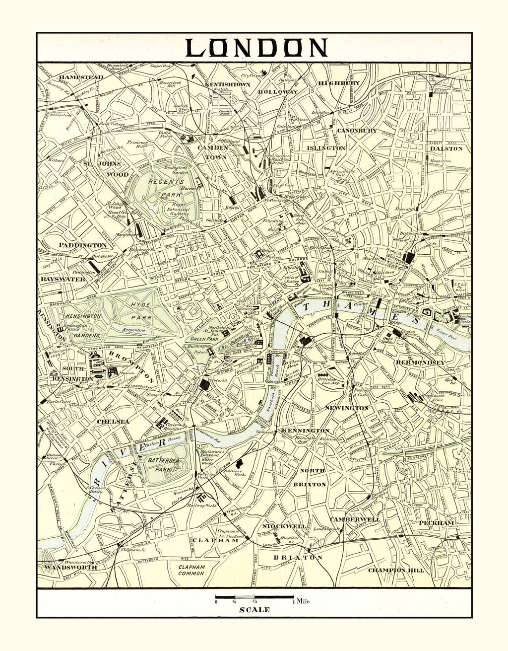 Vintage Map of London, England 1901