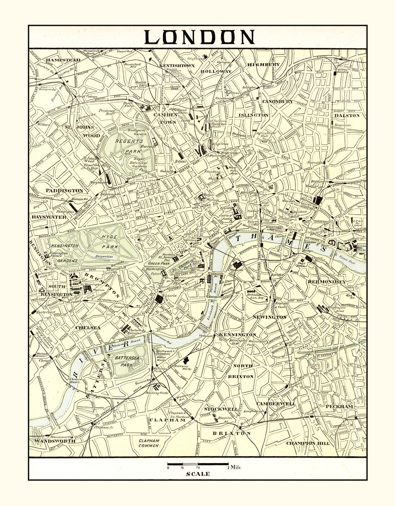 Vintage Map of London, England 1901