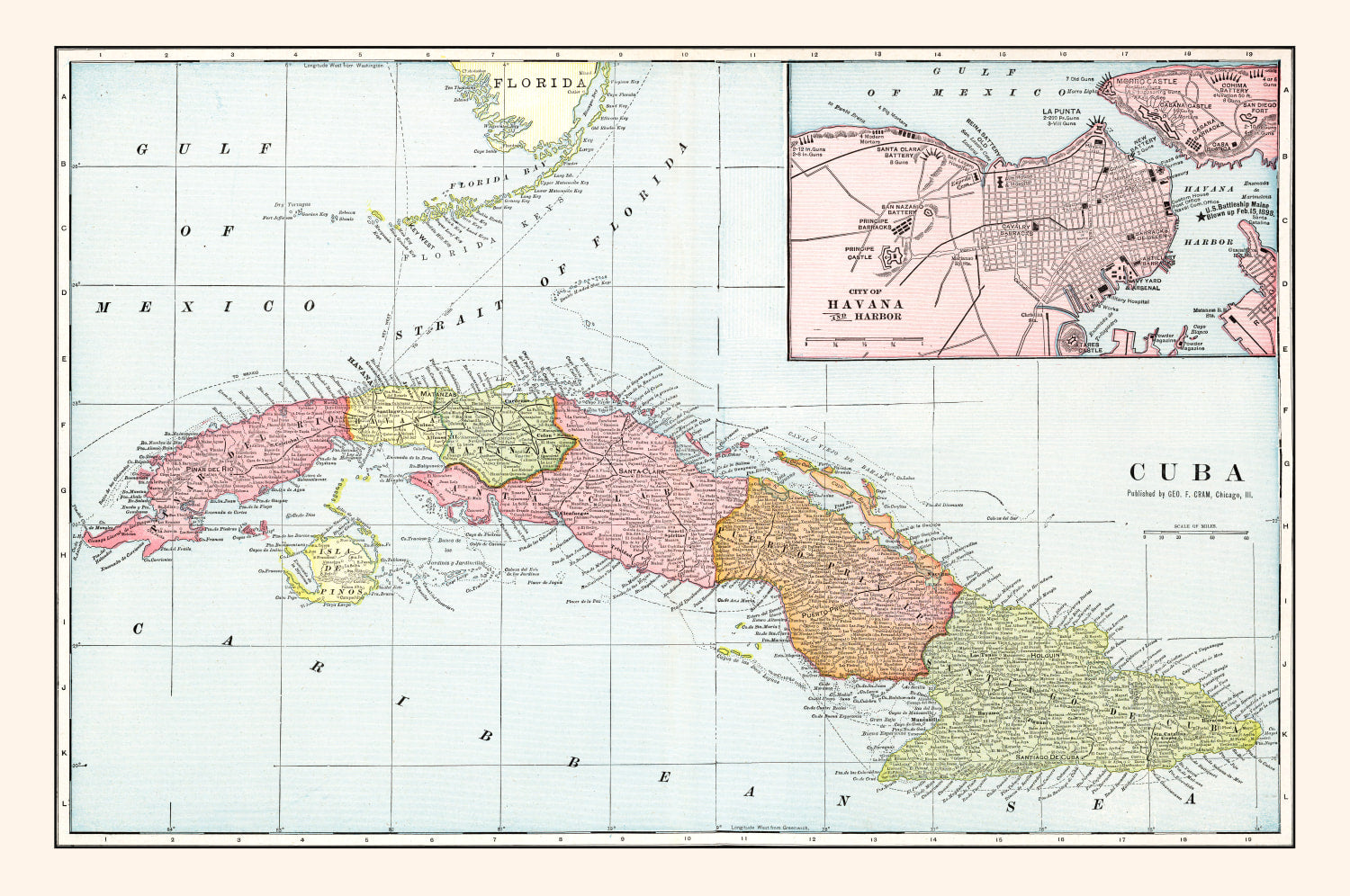 Vintage Map of Cuba 1901