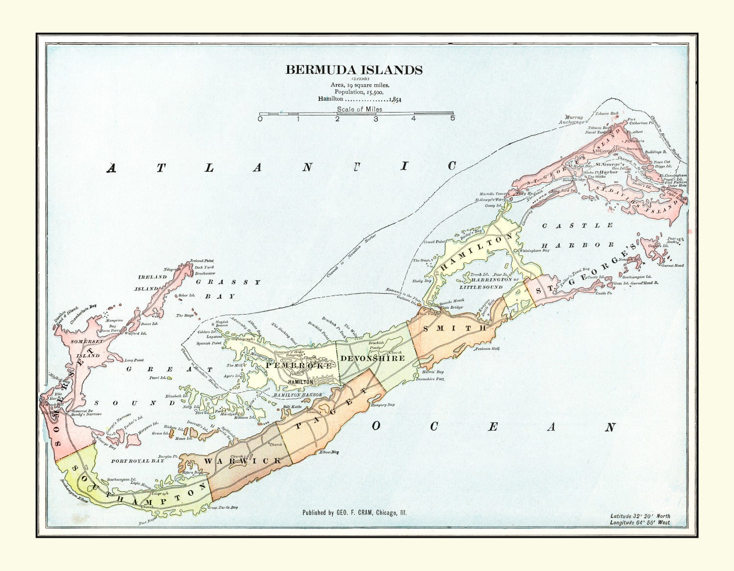 Vintage Map of Bermuda Islands 1901