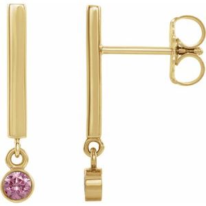 14K Yellow Gold Natural Pink Tourmaline Bar Earrings