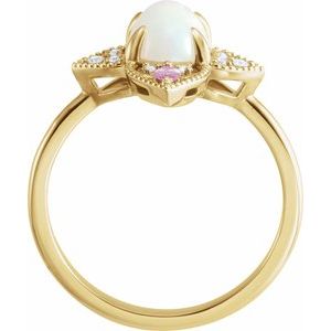14K Yellow Gold Natural Ethiopian Opal, Natural Pink Sapphire & .05 CTW Natural Diamond Ring