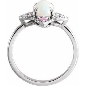 Sterling Silver Natural Ethiopian Opal, Natural Pink Sapphire & .05 CTW Natural Diamond Ring