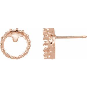 14K Rose Gold 10 mm Round Crown Earring Mounting
