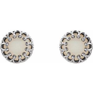 14K White Gold  6 mm Natural White Opal Earrings – image 2
