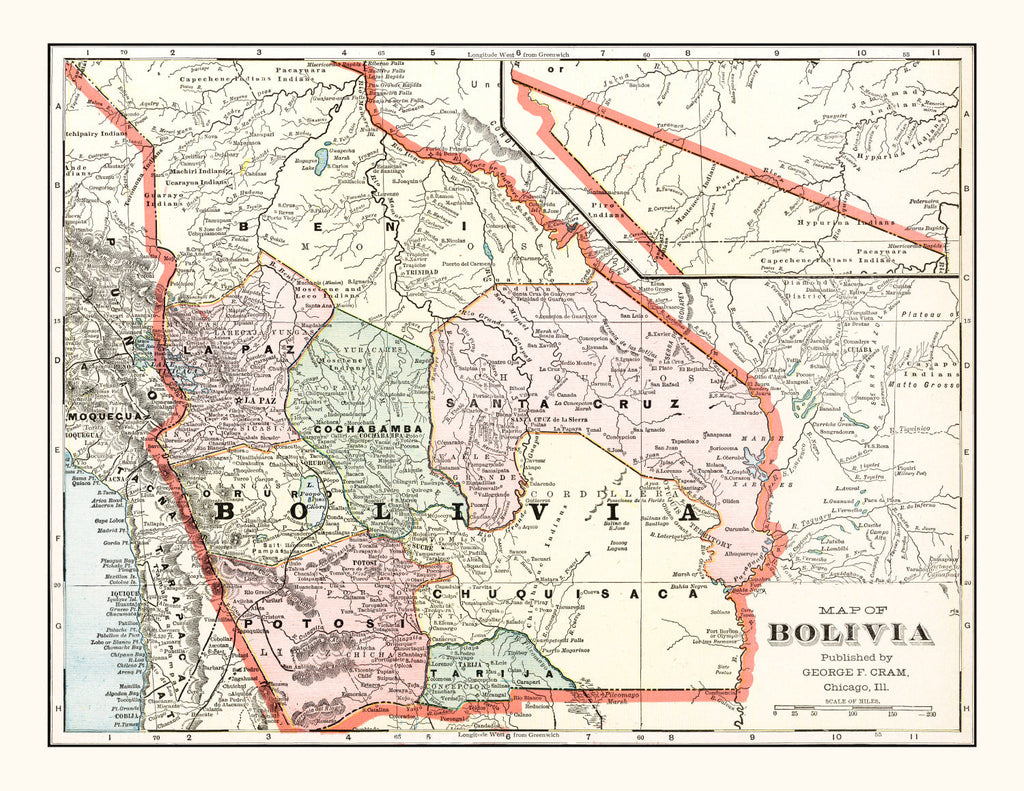 Vintage Map of Bolivia 1901