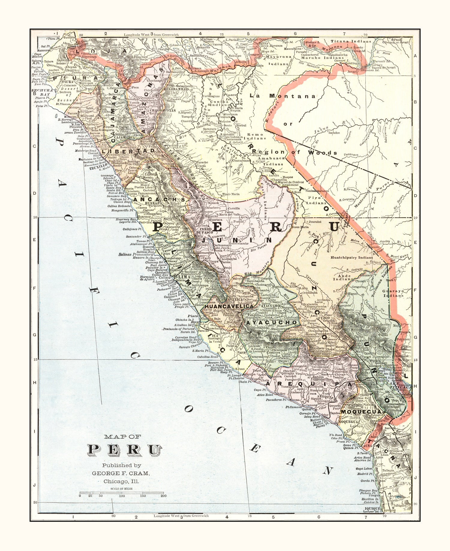 Vintage Map of Peru 1901