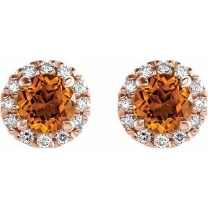 14K Rose Gold 4 mm Natural Citrine & 1/5 CTW Natural Diamond Halo-Style Earrings – image 2