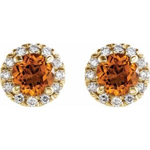 14K Yellow Gold 6 mm Natural Citrine & 1/3 CTW Natural Diamond Halo-Style Earrings – image 2