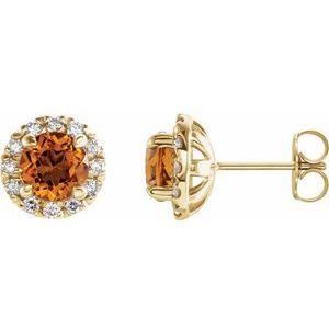 14K Yellow Gold 6 mm Natural Citrine & 1/3 CTW Natural Diamond Halo-Style Earrings