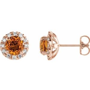 14K Rose Gold 4 mm Natural Citrine & 1/5 CTW Natural Diamond Halo-Style Earrings