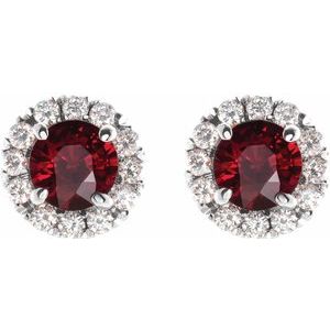 Platinum 6 mm Natural Mozambique Garnet & 1/3 CTW Natural Diamond Halo-Style Earrings – image 2