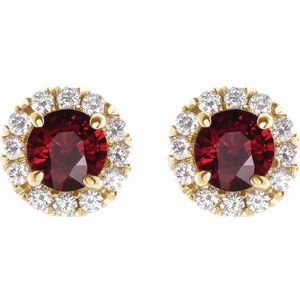 14K Yellow Gold 6 mm Natural Mozambique Garnet & 1/3 CTW Natural Diamond Halo-Style Earrings – image 2