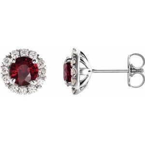 Sterling Silver 4 mm Natural Mozambique Garnet & 1/5 CTW Natural Diamond Halo-Style Earrings