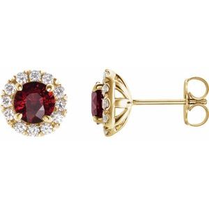 14K Yellow Gold 4 mm Natural Mozambique Garnet & 1/5 CTW Natural Diamond Halo-Style Earrings