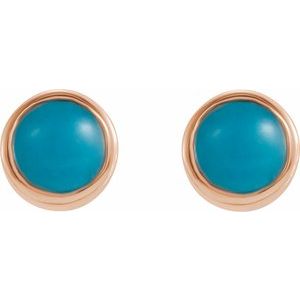 14K Rose Gold Natural Turquoise Bezel-Set Earrings – image 2