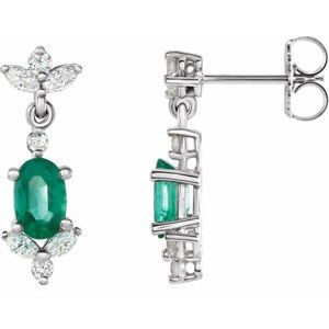 Platinum Lab-Grown Emerald & 1/3 CTW Natural Diamond Earrings