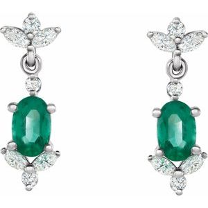 Sterling Silver Natural Emerald & 1/3 CTW Natural Diamond Earrings – image 2