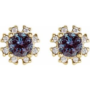 14K Yellow Gold Lab-Grown Alexandrite & .06 CTW Natural Diamond Earrings – image 2