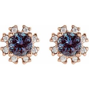 14K Rose Gold Lab-Grown Alexandrite & .06 CTW Natural Diamond Earrings – image 2