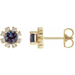 14K Yellow Gold Lab-Grown Alexandrite & .06 CTW Natural Diamond Earrings