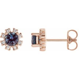 14K Rose Gold Lab-Grown Alexandrite & .06 CTW Natural Diamond Earrings