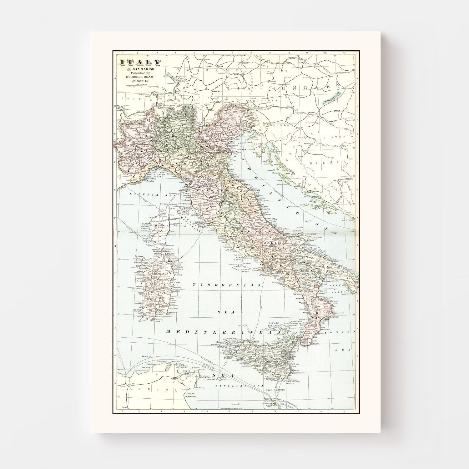 Vintage Map of Italy 1901
