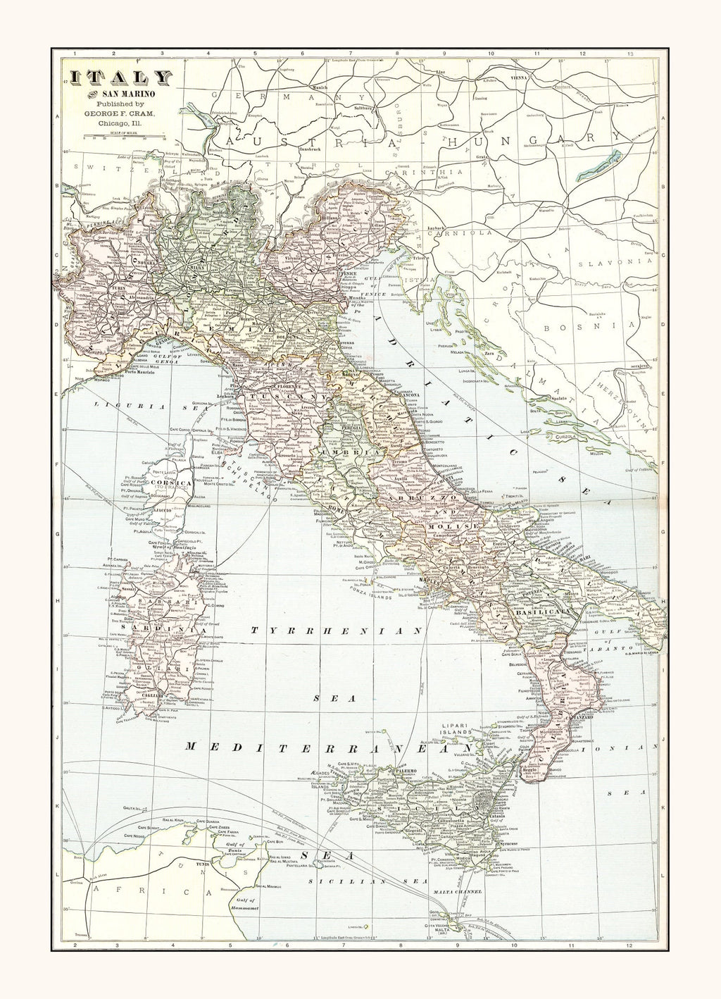 Vintage Map of Italy 1901