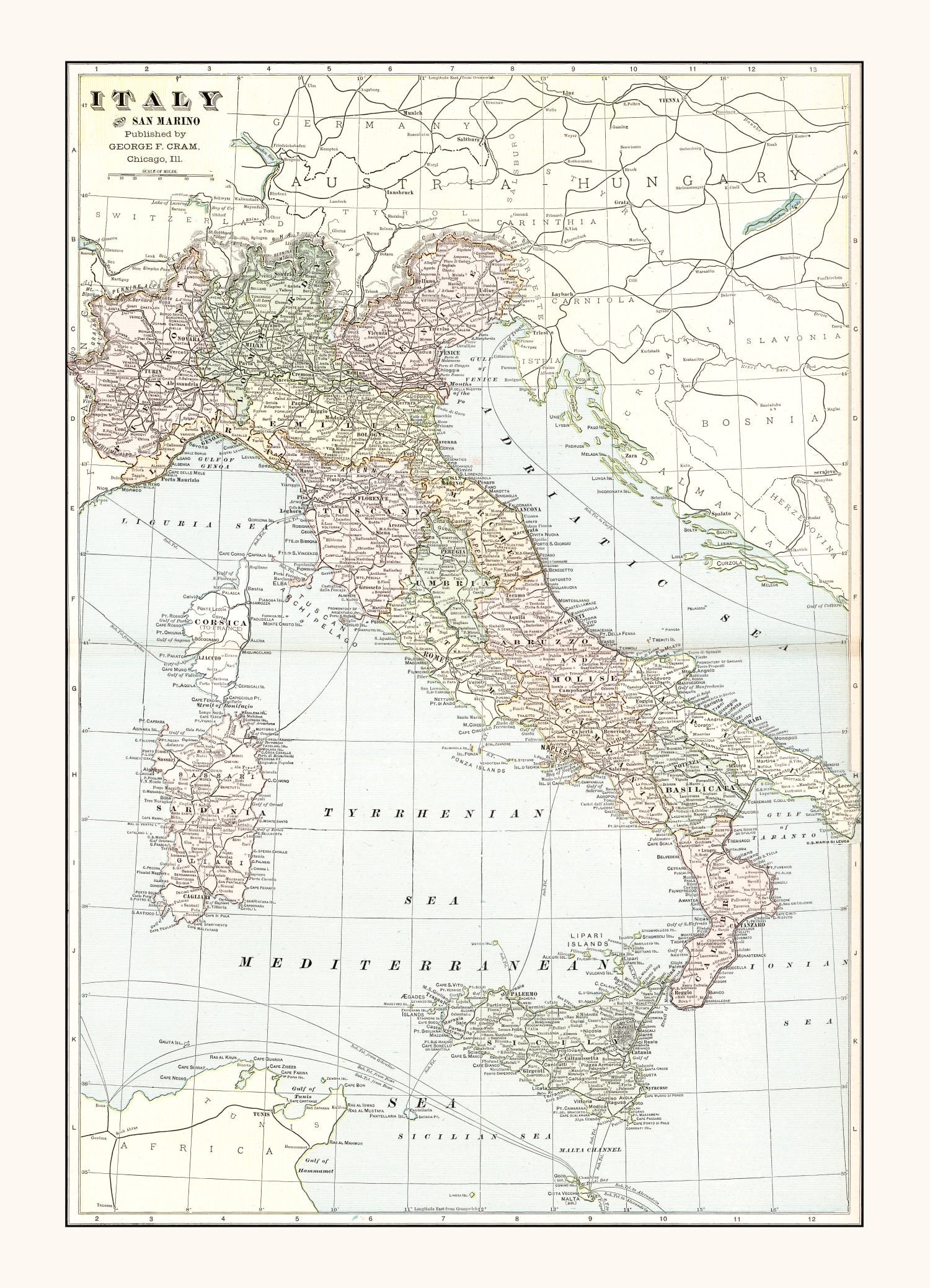 Vintage Map of Italy 1901
