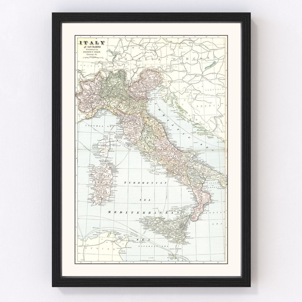 Vintage Map of Italy 1901