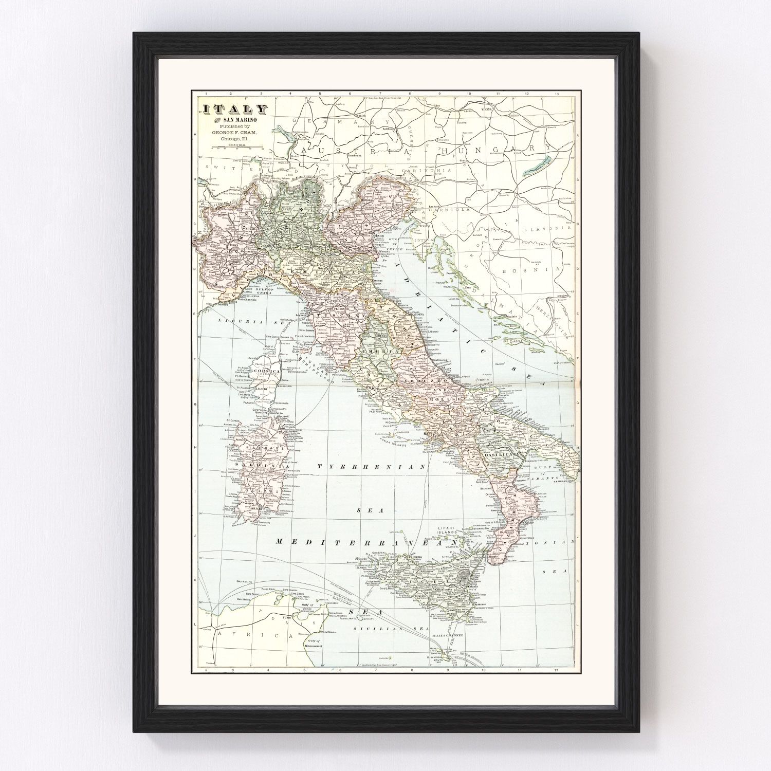 Vintage Map of Italy 1901