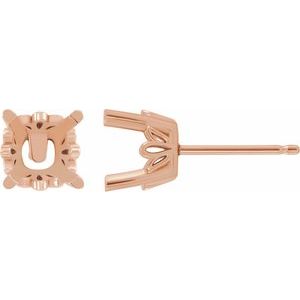 14K Rose Gold 4.5x4.5 mm Cushion Earring Mounting