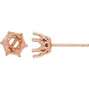 14K Rose Gold 5 mm Round 6-Prong Earring Mounting