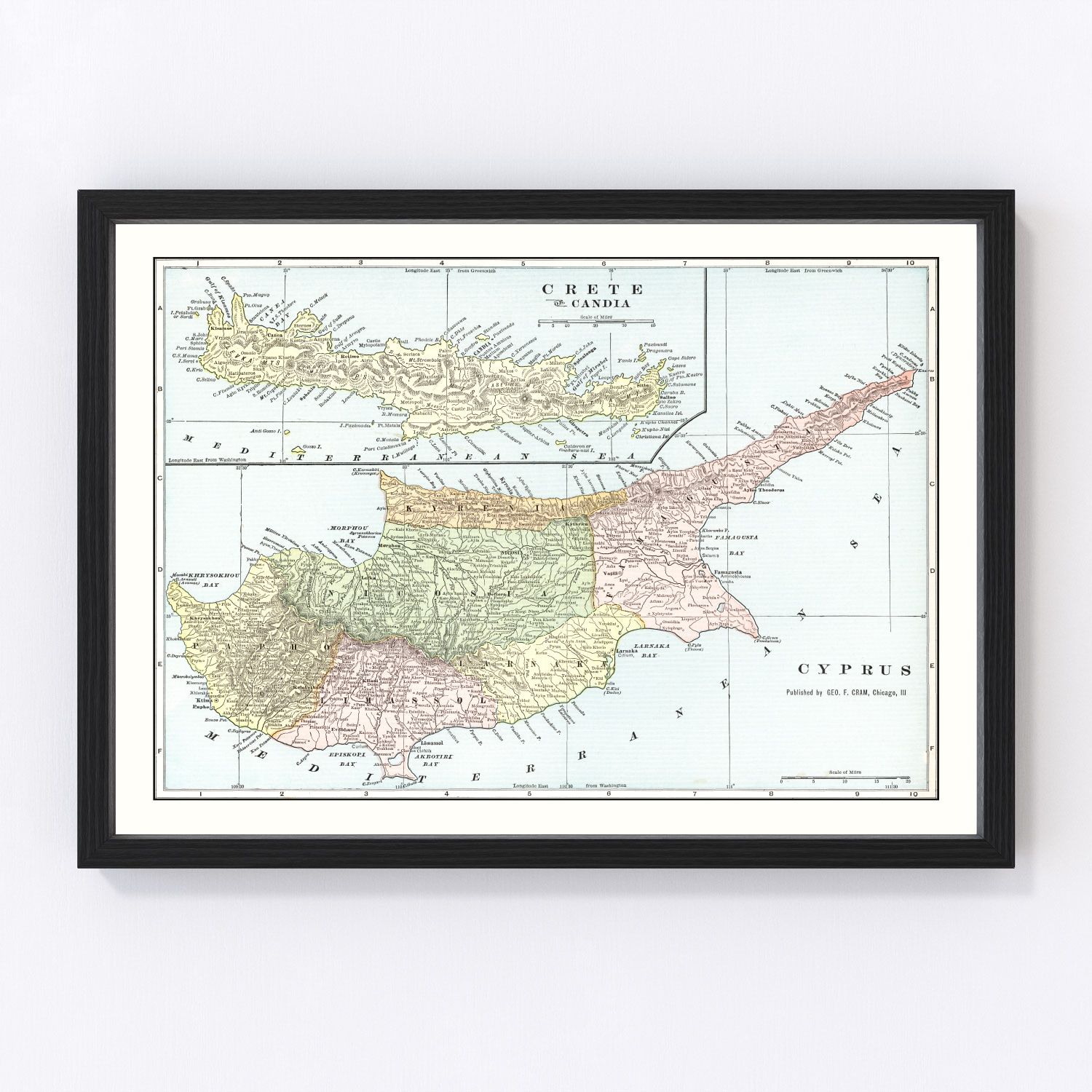 Vintage Map of Cyprus & Crete 1901