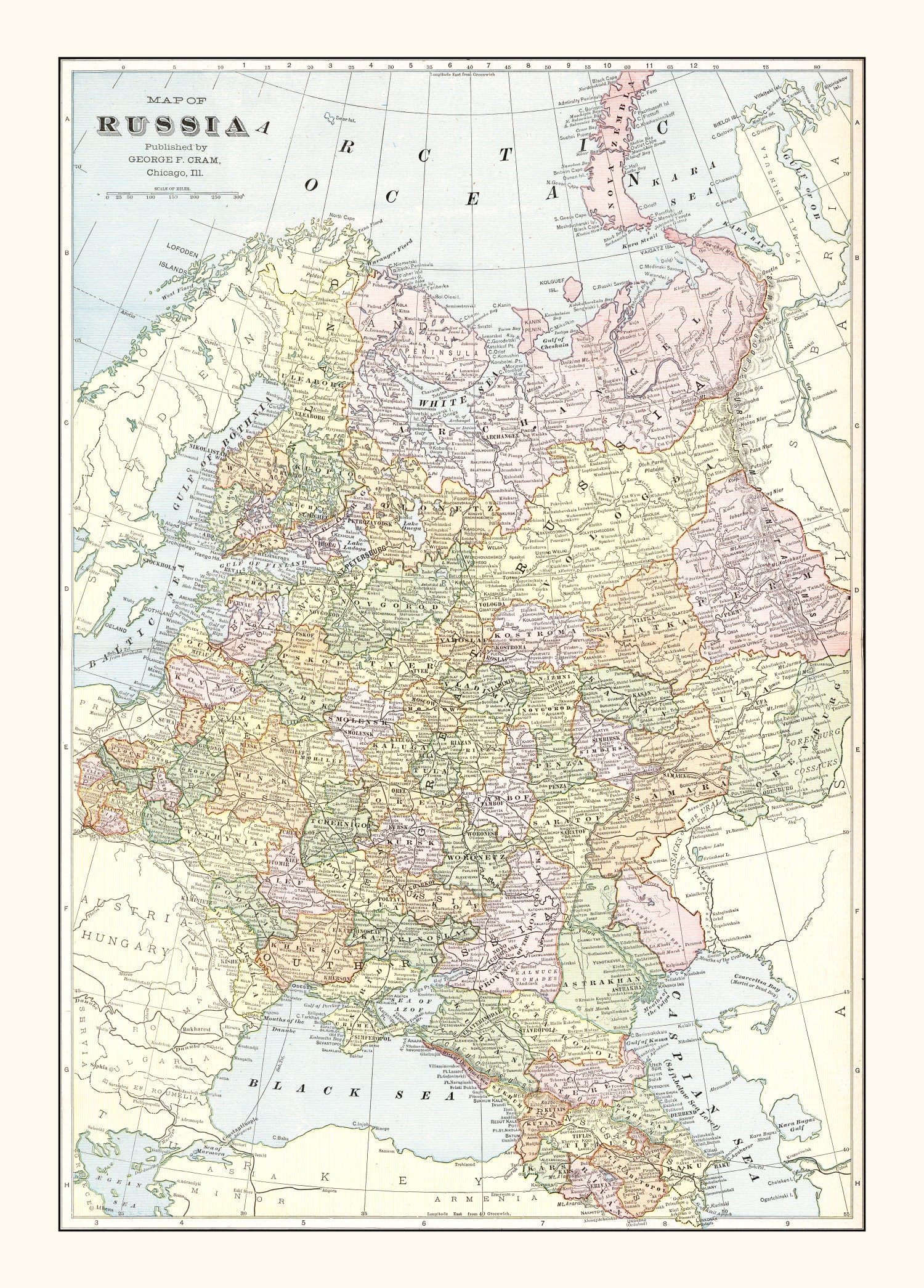 Vintage Map of Russia 1901