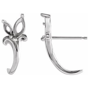 14K White Gold Left Accented Floral J-Hoop Earring Mounting