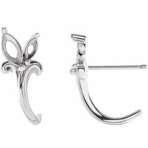 Platinum Right Accented Floral J-Hoop Earring Mounting