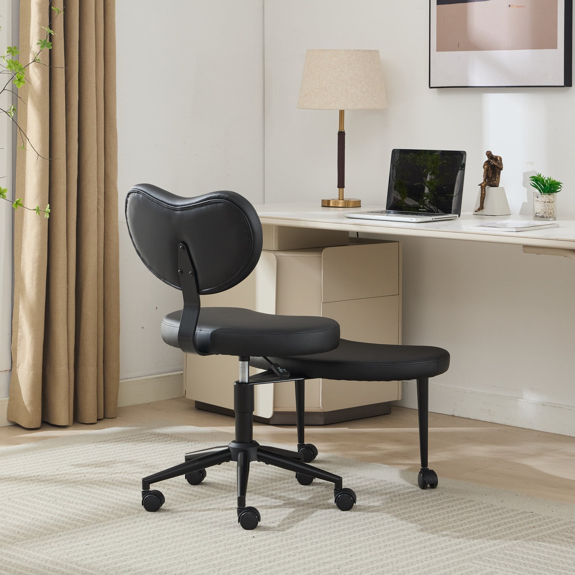 Meditation Chair Plus, Cross Legged Chair with Wheels, ADHD Chair, Criss Cross Desk Chair with Lumbar Support and Adjustable Stool, Flexible Design for Fidgety Sitters, Black PU