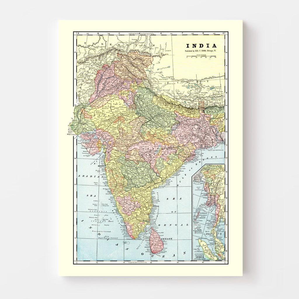 Vintage Map of India 1901