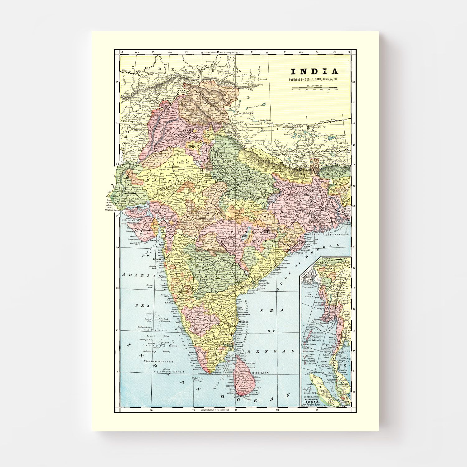 Vintage Map of India 1901