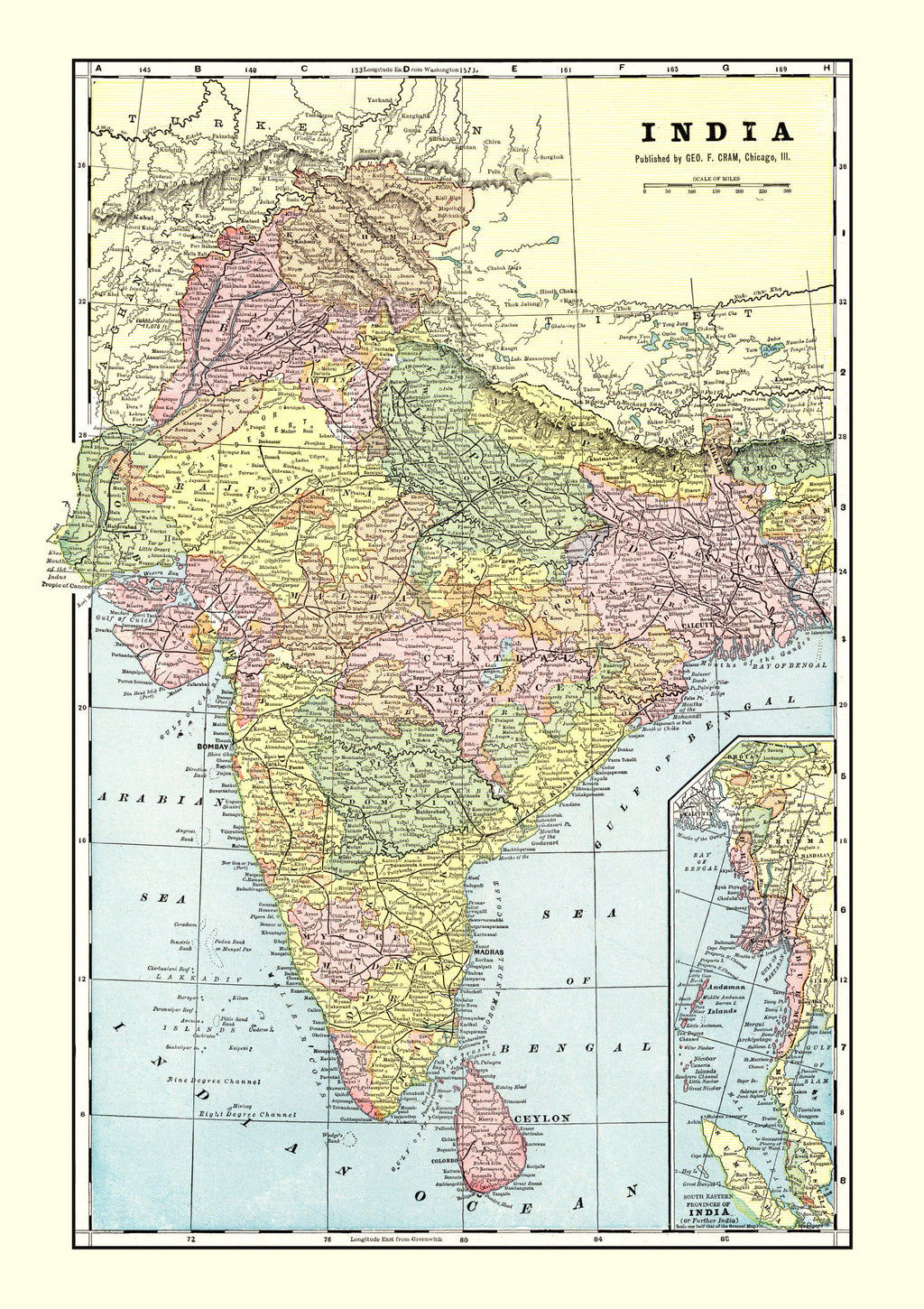 Vintage Map of India 1901