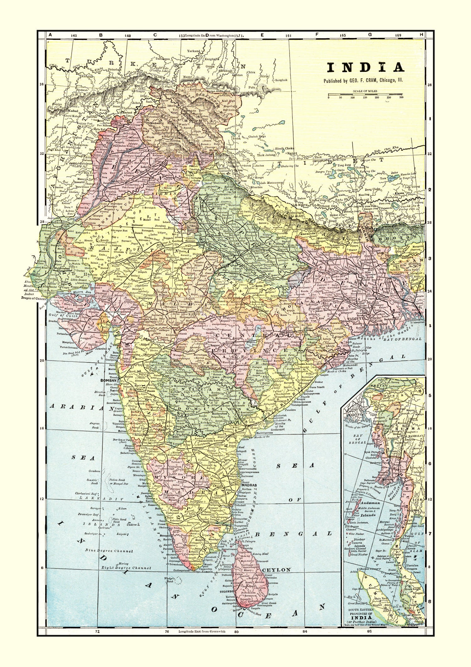 Vintage Map of India 1901