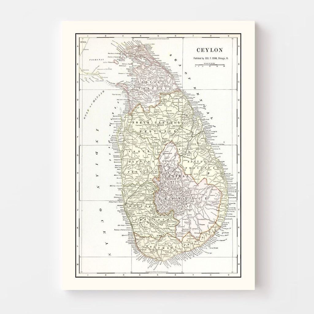 Vintage Map of Ceylon (Sri Lanka) 1901