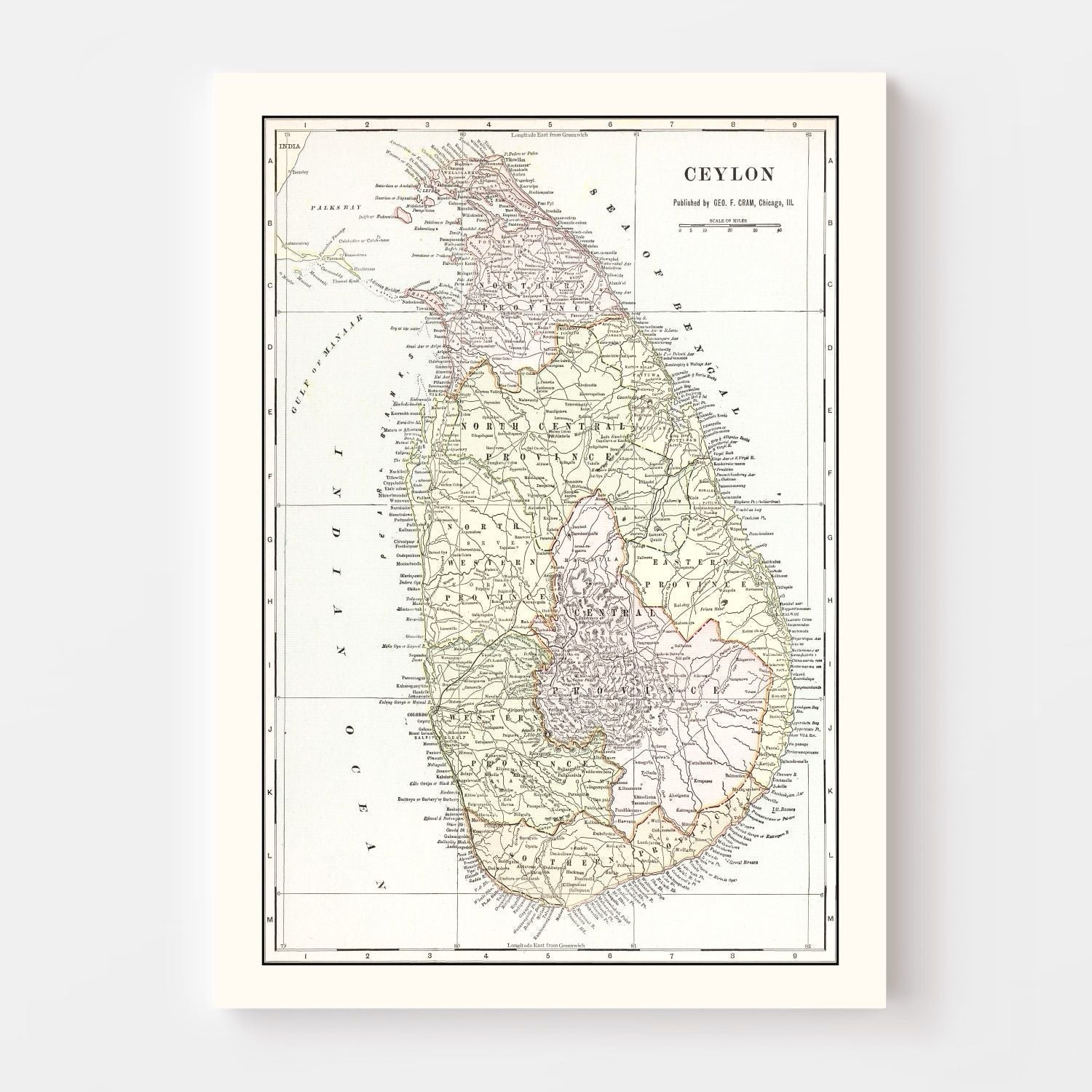 Vintage Map of Ceylon (Sri Lanka) 1901