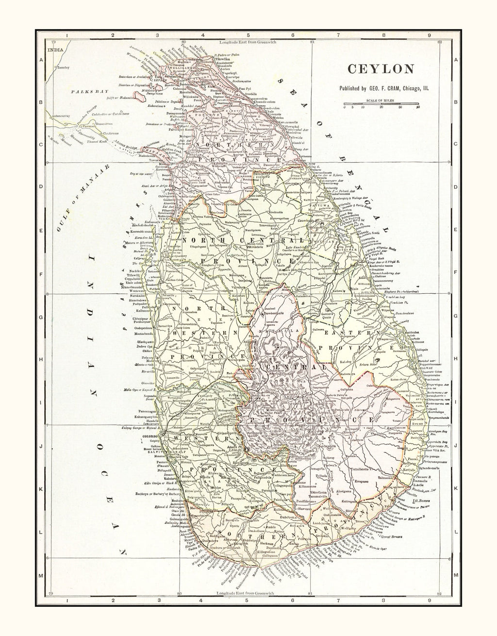Vintage Map of Ceylon (Sri Lanka) 1901